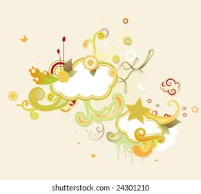 Vector illustration of retro styled design background made of floral elements