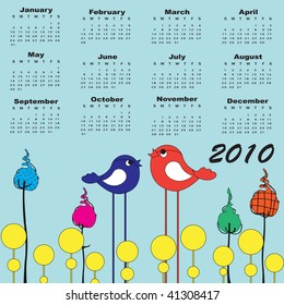 Vector Illustration of retro stylish design Calendar for 2010