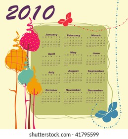 Vector Illustration of retro stylish design Calendar for 2010