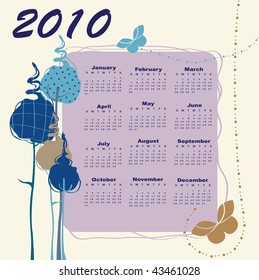 Vector Illustration of retro stylish design Calendar for 2010