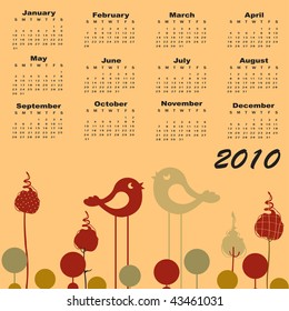 Vector Illustration of retro stylish design Calendar for 2010