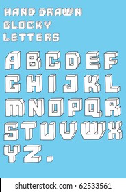 Vector illustration of retro Stylized hand drawn blosky big alphabet letters