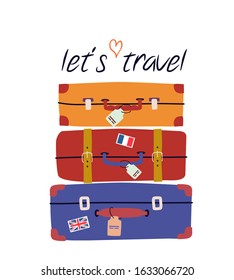 Vektorgrafik mit Retro-Koffern. Trendkonzept für Reise und Tourismus mit buntem Gepäck