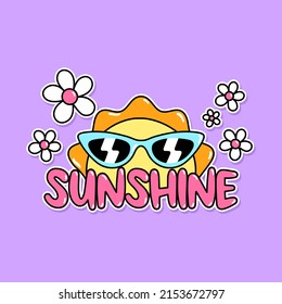 VECTOR ILLUSTRATION OF RETRO A SUN WITH GLASSES, SLOGAN PRINT