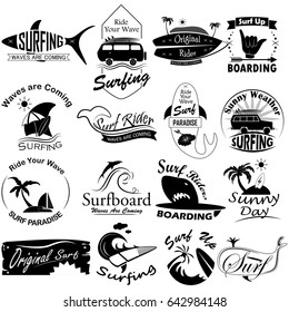 vector illustration of retro Surfing and sea beach vacation elements and icon set