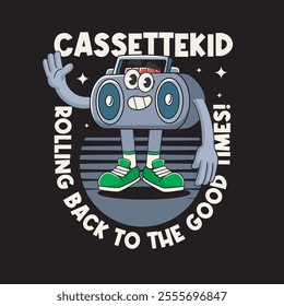 Vector Illustration of Retro Tape Mascot with Retro Mascot Illustration Available for Tshirt Design