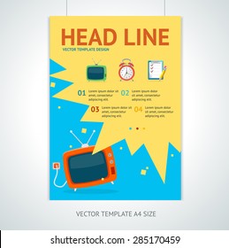 Vector illustration retro television brochure flyer design templates in A4 size.  Promotion marketing concept