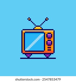 Vector Illustration of Retro Television with Pixel Art Design, perfect for game assets themed designs