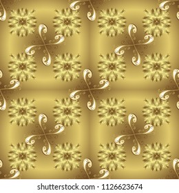 Vector illustration. Retro textile collection. Simple Christmas seamless pattern with geometric motifs. Snowflakes with different ornaments. Elements with purple, red and brown colors.