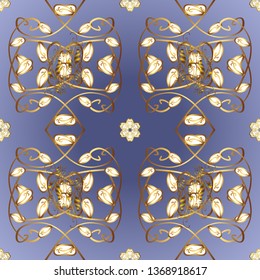 Vector illustration. Retro textile collection. Snowflakes with different ornaments. Elements with violet and blue colors. Simple Christmas seamless pattern with geometric motifs.
