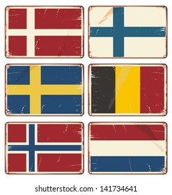 Vector illustration of retro tin signs with state flags. 