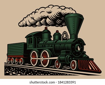 A vector illustration of a retro train isolated on white background. This design can be used as a shirt print or as a logotype.