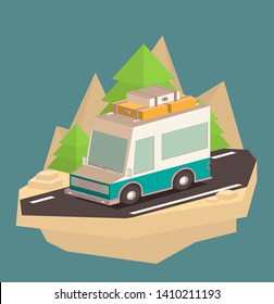 Vector illustration of a retro travel van isometric 