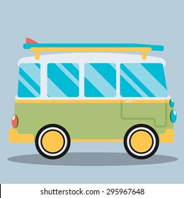 Vector illustration of a retro travel van flat style