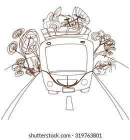 Vector illustration of a retro travel van