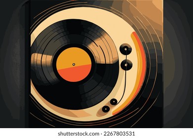 vector illustration of a retro turntable and vinyl