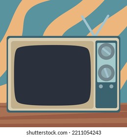 Ilustración vectorial de la TV retro con antena en el fondo del hogar. Diseño moderno de plantillas.