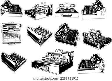 Vector illustration of retro typewriter
Silhouette set of old typewriter
3D model of vintage typewriter
Retro typewriter in different angles