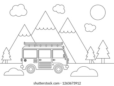 Vector illustration of a retro van - coloring book