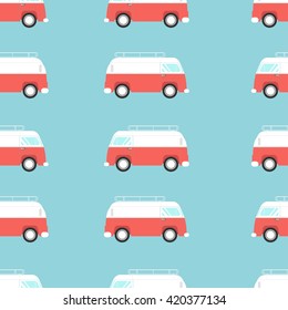 Vector illustration of a retro van,Seamless pattern