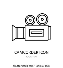 Vector illustration with retro videocamera icon. Outline drawing. 