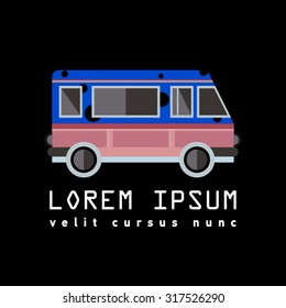 Vector illustration of a retro vintage van. Travel machine. Bus. Hippie transport. Journey car