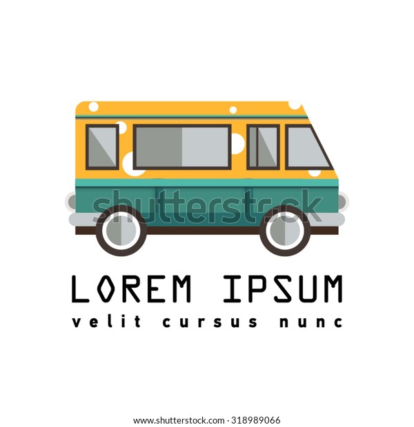 Vector illustration of a retro\
vintage van. Travel machine. Bus. Hippie transport. Journey\
car