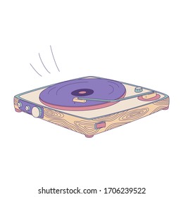 Vector Illustration Of Retro Vinyl Player With Vinyl Record. Isolated On White Background.