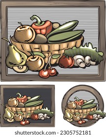 Vector illustration in retro woodcut style of good harvest.