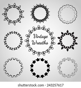 Vector Illustration of Retro Wreathes for Design, Website, Background Banner. Vintage Element Template for Logo or Label or Emblem. Black and White