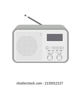 Vector illustration of a retro-inspired gray radio on a white background. World Radio Amateur Day.