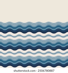 Vector illustration of A retro-inspired wave pattern Design with muted blues and whites.