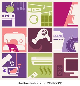 Vector illustration in retro-style - set of home appliances