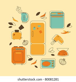 Vector illustration in retro-style - set of kitchen home appliances