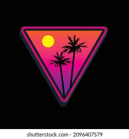 vector illustration of retrowave palm trees in the neon triangle. synthwave, 1980 retro cyberpunk icon