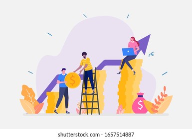 Vector Illustration, Return on investment ROI Concept, Showing people managing financial and profit income, Suitable for landing page, UI, web, App intro card, editorial, flyer,and banner