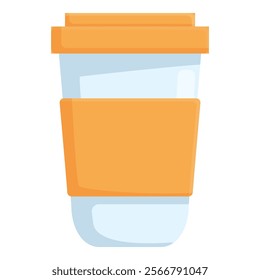 Vector illustration of a reusable coffee cup with an orange sleeve, isolated on a white background