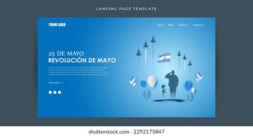 Vektorgrafik der Revolution de mayo Website Landing Page Banner Mock up Template in spanischem Text bedeutet, dass Revolution Tag