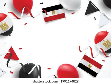 Ilustración vectorial del Día de la Revolución en Egipto. Fondo con globos, banderas
