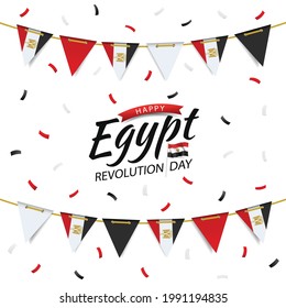 Vector Illustration of Revolution Day Egypt. Garland with the egyptian flag on a white background.
