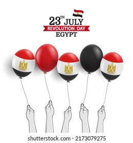 Vector Illustration of Revolution Day Egypt. Hand with balloons
