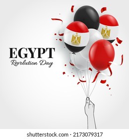 Ilustración vectorial del Día de la Revolución en Egipto. Mano con globos.
