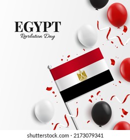 Ilustración vectorial del Día de la Revolución en Egipto. Fondo con globos, banderas
