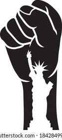 Vector illustration of the revolution fist and Statue of liberty