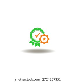 Ilustración vectorial de recompensa con marca de verificación y rueda dentada con estrella. Símbolo de la práctica.