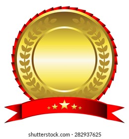 Vector illustration of Reward with red ribbon.