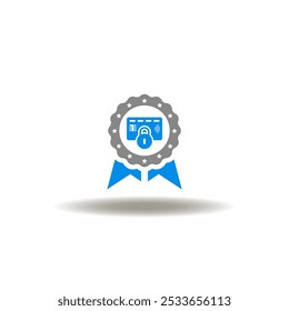 Vector illustration of reward or stamp with payment card and lock. Symbol of PCI DSS Payment Card Industry Data Security Standard. Icon of secure payment standard control.
