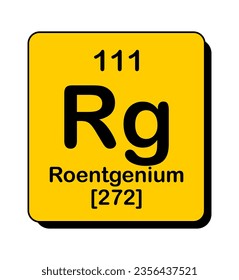 Vector illustration of Rg in orange square frame and shadow, Roentgenium element icon on white background.