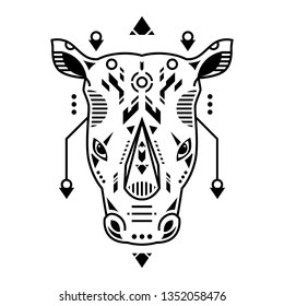 Vector Illustration. Rhino Head in White Background. Unique Lineart Style