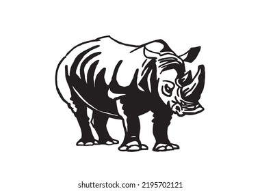 Vector illustration of rhino isolated on white background, grey rhinoceros 